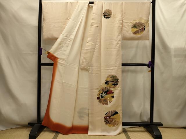 平和屋着物■訪問着　手描き　刺繍　雪輪人物風景文　金糸　金彩　正絹　逸品　AABL7498sx