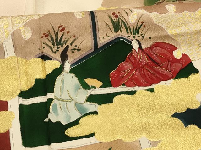 平和屋着物■訪問着　手描き　刺繍　雪輪人物風景文　金糸　金彩　正絹　逸品　AABL7498sx