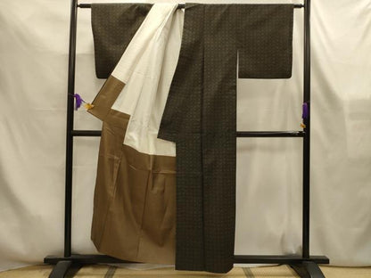 平和屋着物■上質な紬　菱間道　正絹　逸品　AABL7499sx