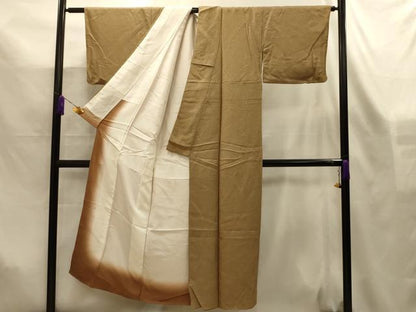 平和屋着物■江戸小紋　間道　万筋　杏色×青鈍色　正絹　逸品　AABL7514sx