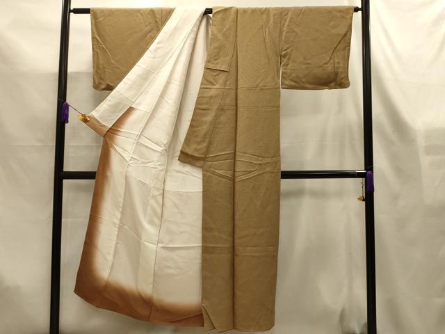 平和屋着物■江戸小紋　間道　万筋　杏色×青鈍色　正絹　逸品　AABL7514sx