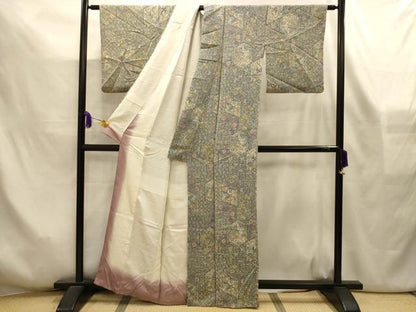 平和屋着物■上質な小紋　亀甲風景文　鬼しぼ縮緬　正絹　逸品　AABL7515sx