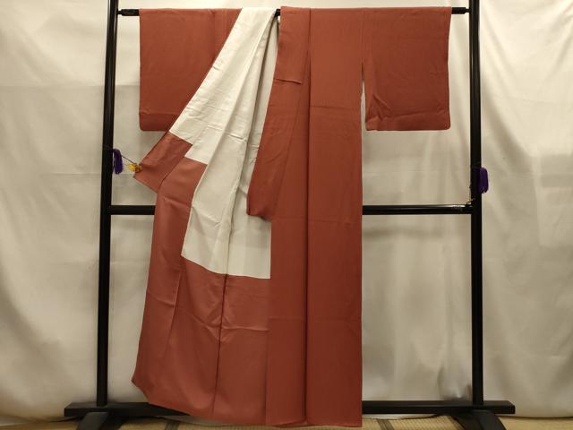 平和屋着物■上質な色無地　幾何学地紋　正絹　逸品　AABL7519sx