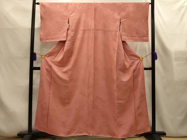 平和屋着物■上質な色無地　破れ色紙風景地紋　洗朱色　正絹　逸品　AABL7520sx