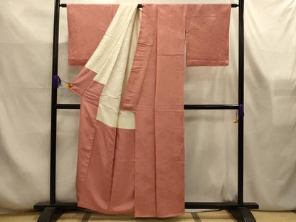 平和屋着物■上質な色無地　破れ色紙風景地紋　洗朱色　正絹　逸品　AABL7520sx