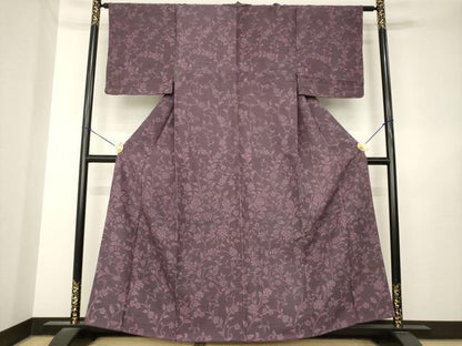 平和屋着物●訪問着　お召ちりめん　花唐草文　正絹　逸品　AABL7522ck