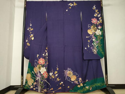 平和屋着物●豪華振袖　駒刺繍　花鼓文　金彩　正絹　逸品　AABL7523ck