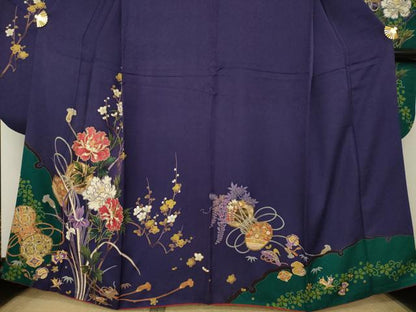 平和屋着物●豪華振袖　駒刺繍　花鼓文　金彩　正絹　逸品　AABL7523ck