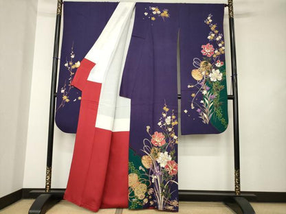 平和屋着物●豪華振袖　駒刺繍　花鼓文　金彩　正絹　逸品　AABL7523ck