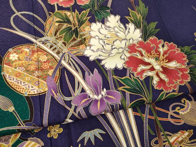 平和屋着物●豪華振袖　駒刺繍　花鼓文　金彩　正絹　逸品　AABL7523ck