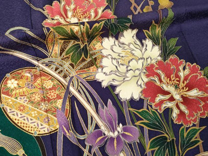 平和屋着物●豪華振袖　駒刺繍　花鼓文　金彩　正絹　逸品　AABL7523ck