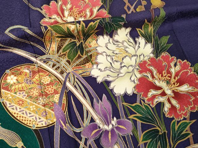 平和屋着物●豪華振袖　駒刺繍　花鼓文　金彩　正絹　逸品　AABL7523ck