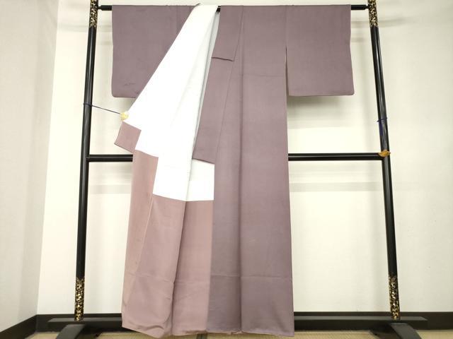 平和屋着物●上質な色無地　霞地紋　濃色　嘘つき襦袢　正絹　逸品　AABL7525ck