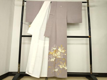平和屋着物●豪華色留袖　駒刺繍　草花文　金彩　正絹　逸品　AABL7527ck