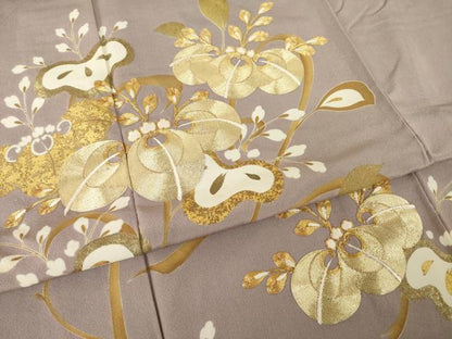 平和屋着物●豪華色留袖　駒刺繍　草花文　金彩　正絹　逸品　AABL7527ck