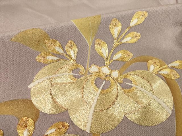 平和屋着物●豪華色留袖　駒刺繍　草花文　金彩　正絹　逸品　AABL7527ck
