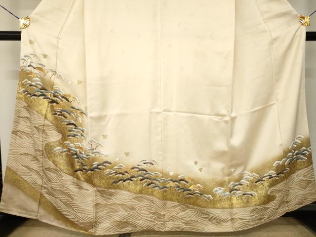 平和屋着物●豪華色留袖　駒刺繍　千鳥　流水松文　暈し染め　金彩　正絹　逸品　AABL7529ck