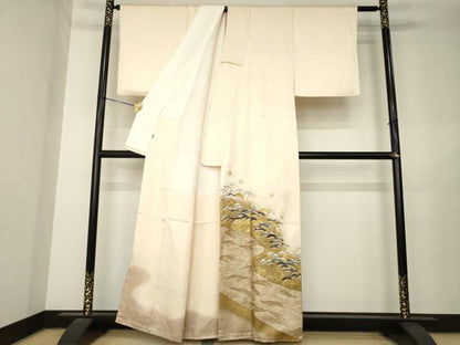 平和屋着物●豪華色留袖　駒刺繍　千鳥　流水松文　暈し染め　金彩　正絹　逸品　AABL7529ck