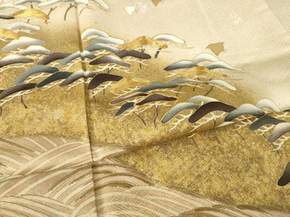 平和屋着物●豪華色留袖　駒刺繍　千鳥　流水松文　暈し染め　金彩　正絹　逸品　AABL7529ck