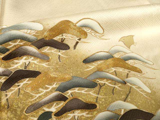 平和屋着物●豪華色留袖　駒刺繍　千鳥　流水松文　暈し染め　金彩　正絹　逸品　AABL7529ck