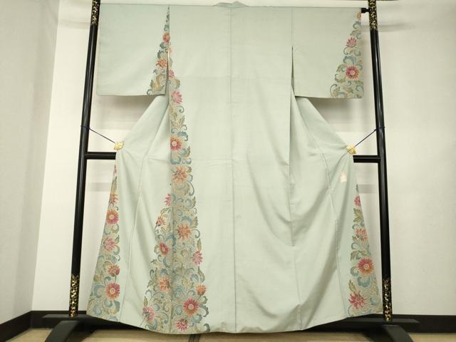 平和屋着物●石川県指定無形文化財　牛首紬　白山工房　手織り　訪問着　作家物　更紗花間道　正絹　逸品　AABL7531ck