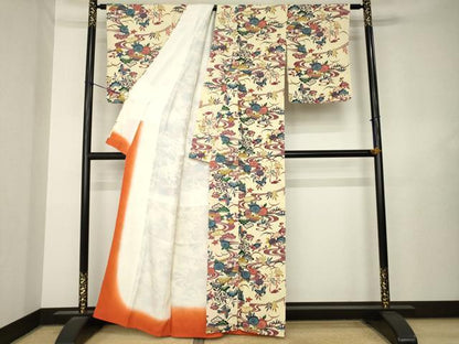 平和屋着物●上質な小紋　紅型　流水風景花文　正絹　逸品　AABL7535ck