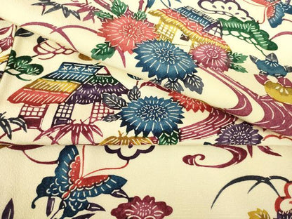 平和屋着物●上質な小紋　紅型　流水風景花文　正絹　逸品　AABL7535ck