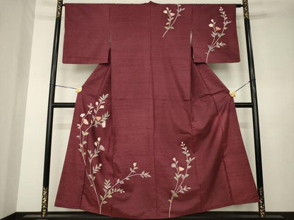 平和屋着物●訪問着　友禅　白山紬地　草花文　正絹　逸品　AABL7536ck