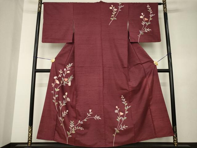 平和屋着物●訪問着　友禅　白山紬地　草花文　正絹　逸品　AABL7536ck