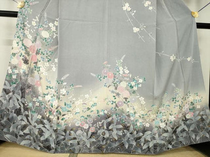 平和屋着物●訪問着　鴛鴦花文　暈し染め　金彩　正絹　逸品　AABL7537ck