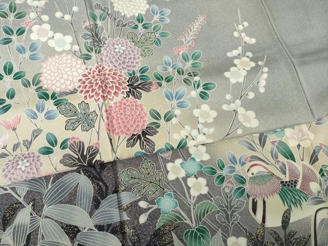 平和屋着物●訪問着　鴛鴦花文　暈し染め　金彩　正絹　逸品　AABL7537ck
