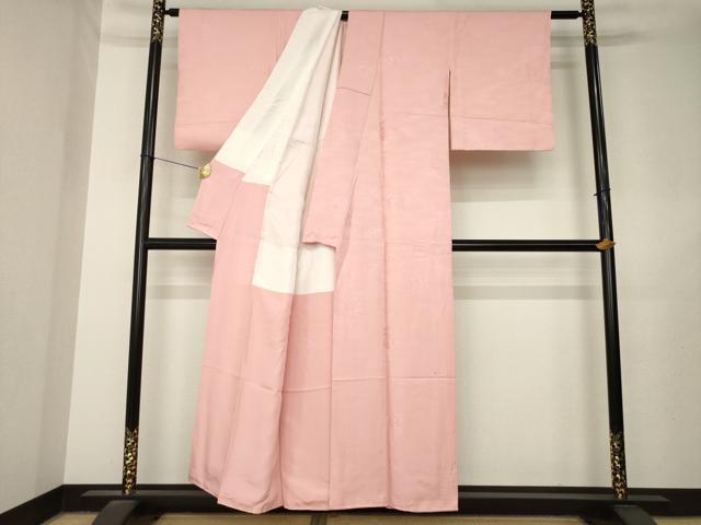 平和屋着物●上質な色無地　松竹梅地紋　珊瑚色　正絹　逸品　AABL7539ck