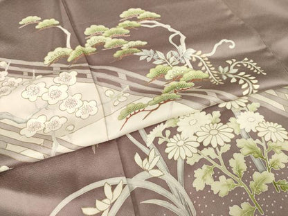 平和屋着物●豪華色留袖　作家物　渡り橋花文　金彩　正絹　逸品　AABL7556ck