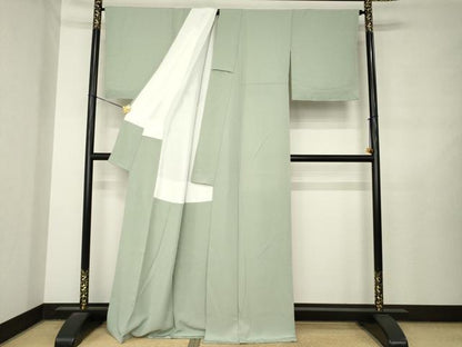 平和屋着物●上質な色無地　柳鼠色　正絹　逸品　AABL7564ck