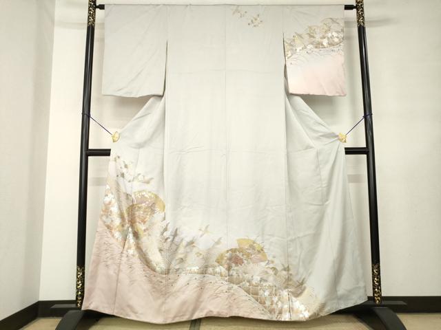 平和屋着物●訪問着　地紙飛鶴花文　暈し染め　金銀彩　正絹　逸品　AABL7567ck
