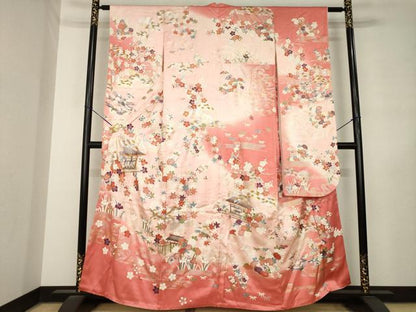 平和屋着物●豪華振袖　駒刺繍　風景花文　金銀彩　正絹　逸品　AABL7577ck