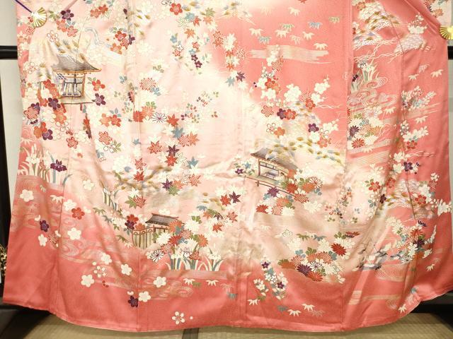 平和屋着物●豪華振袖　駒刺繍　風景花文　金銀彩　正絹　逸品　AABL7577ck