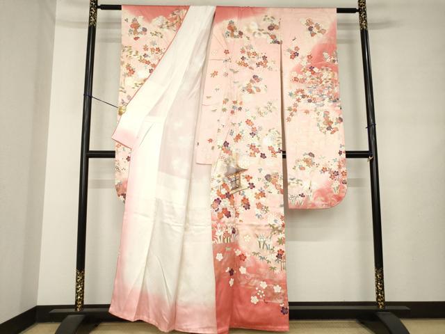 平和屋着物●豪華振袖　駒刺繍　風景花文　金銀彩　正絹　逸品　AABL7577ck