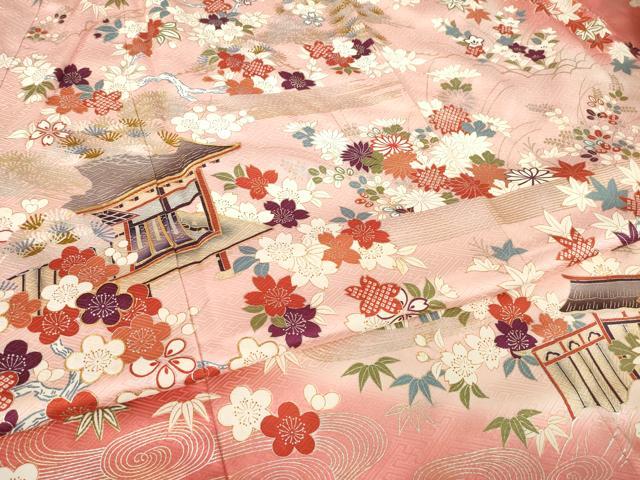 平和屋着物●豪華振袖　駒刺繍　風景花文　金銀彩　正絹　逸品　AABL7577ck