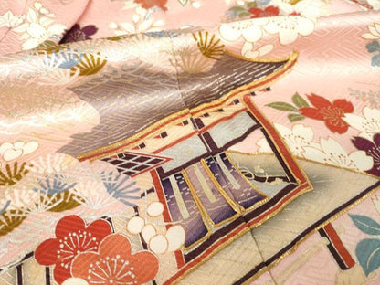 平和屋着物●豪華振袖　駒刺繍　風景花文　金銀彩　正絹　逸品　AABL7577ck