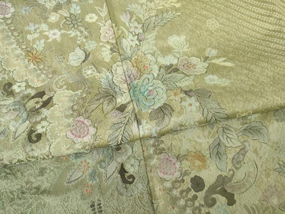 平和屋着物●訪問着　作家物　夕霧　お召地　手描き　草花文　正絹　逸品　AABL7579ck