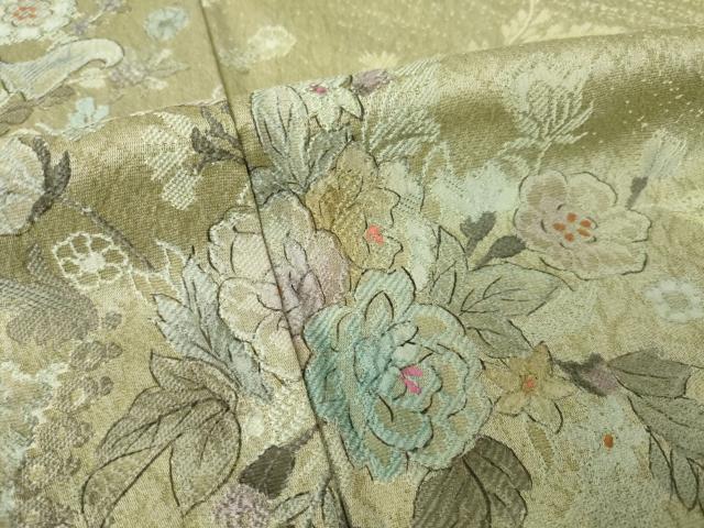 平和屋着物●訪問着　作家物　夕霧　お召地　手描き　草花文　正絹　逸品　AABL7579ck