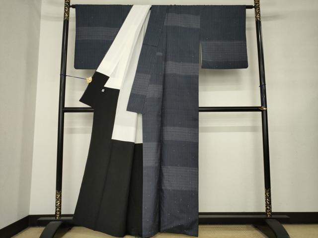 平和屋着物●紬　訪問着　格子　正絹　逸品　AABL7583ck