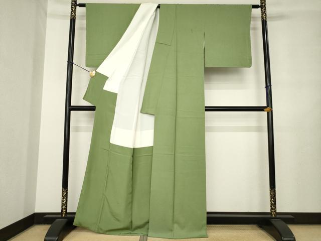 平和屋着物●上質な色無地　鮫小紋柄　柳茶色　正絹　逸品　AABL7595ck