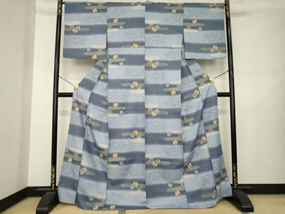 平和屋着物●小紋　エ霞花丸文　暈し染め　洗える着物　AABL7596ck