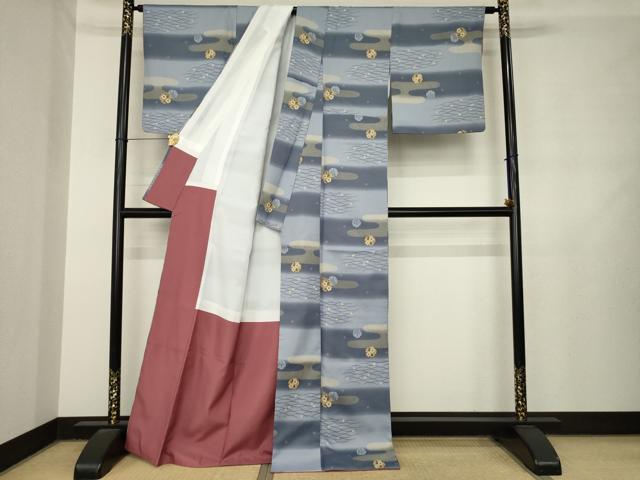 平和屋着物●小紋　エ霞花丸文　暈し染め　洗える着物　AABL7596ck
