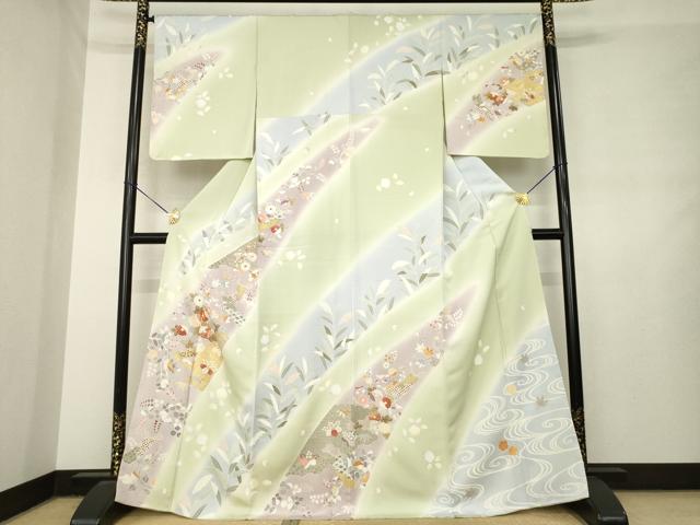 平和屋着物●創業460年・千總　訪問着　駒刺繍　短冊花文　暈し染め　金彩　正絹　逸品　未使用　AABL7601ck