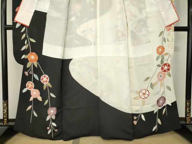 平和屋着物●創業460年・千總　振袖　駒刺繍　鳳凰花文　黒地　金彩　大丸扱い　正絹　逸品　AABL7602ck