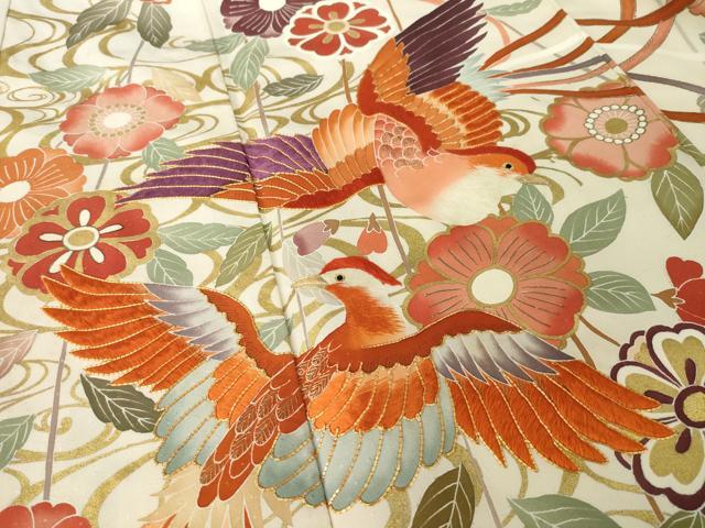 平和屋着物●創業460年・千總　振袖　駒刺繍　鳳凰花文　黒地　金彩　大丸扱い　正絹　逸品　AABL7602ck