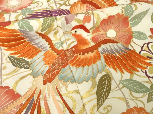 平和屋着物●創業460年・千總　振袖　駒刺繍　鳳凰花文　黒地　金彩　大丸扱い　正絹　逸品　AABL7602ck